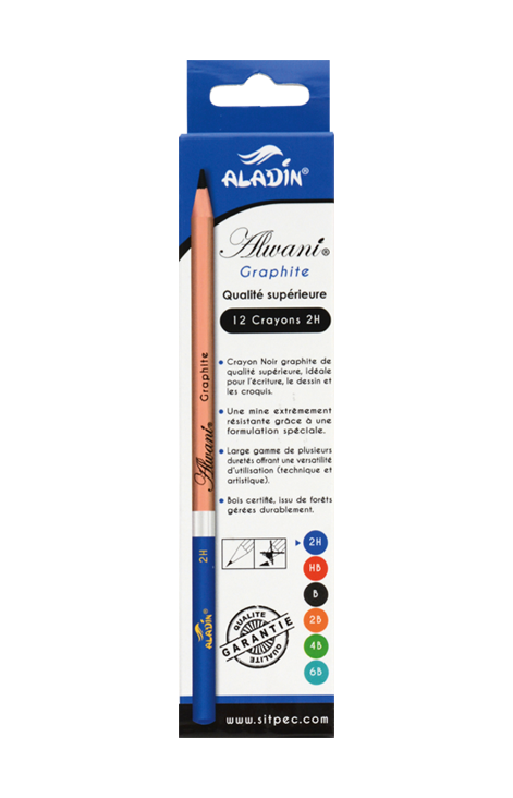 boites de 12 crayons noir 2H aladin alwani graphite 2540