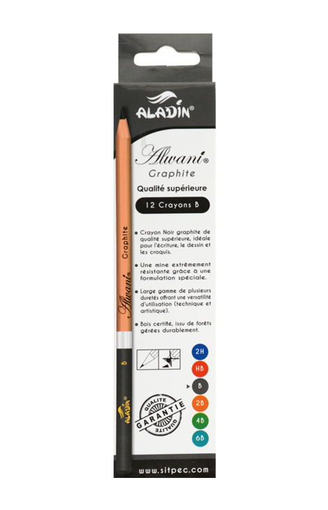 boites de 12 crayons noir B aladin alwani graphite 2542
